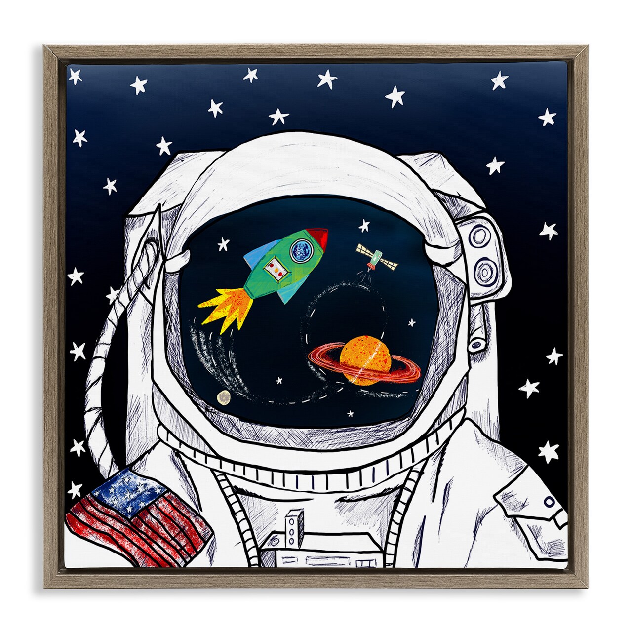 Stupell Industries Astronaut Space Suit Galaxy Framed Floater Canvas Wall Art